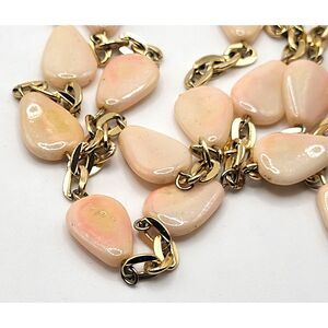 Vintage Extra Long Strand Peach and Goldtone Station Necklace 51in